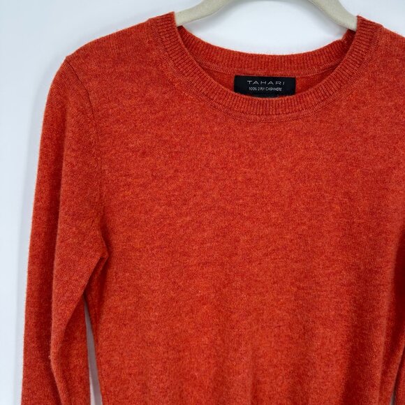 Tahari Cashmere Sweater S Crew Neck Pullover Burnt Orange - Picture 4 of 7